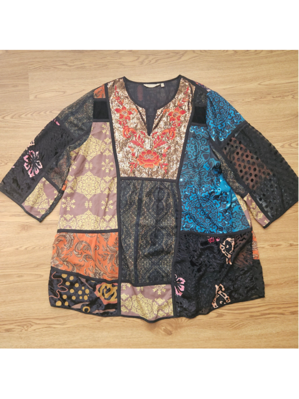 Soft Surroundings Adassa Tunic Patchwork Maximalist Colorful Boho Womens 2X